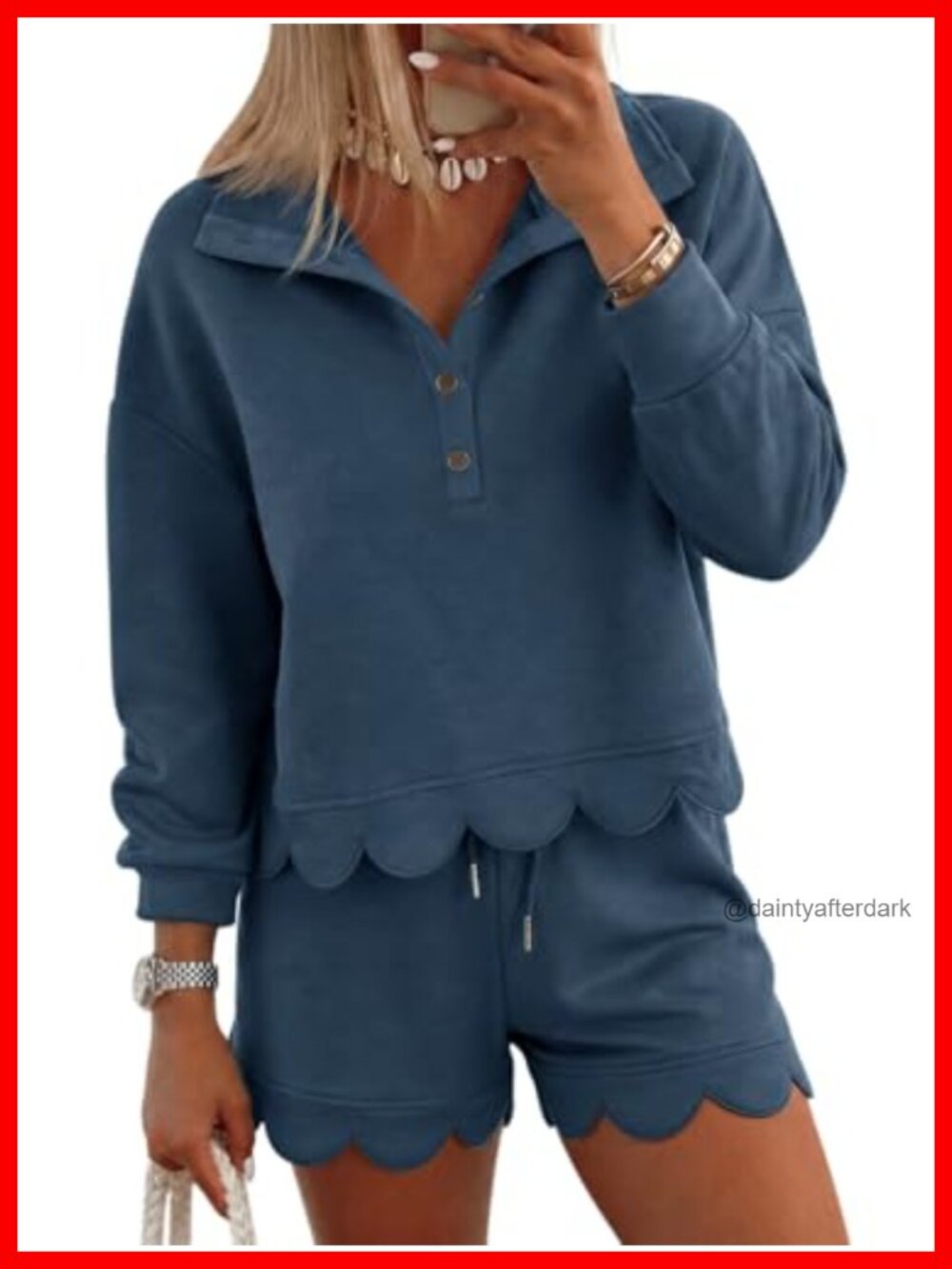 Womens 2 Piece Sweatsuit Quarter Button Wide Leg Shorts Lounge Set